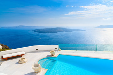 luxury hotel swimming pool in foreground