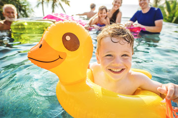 one big family happy in the pool